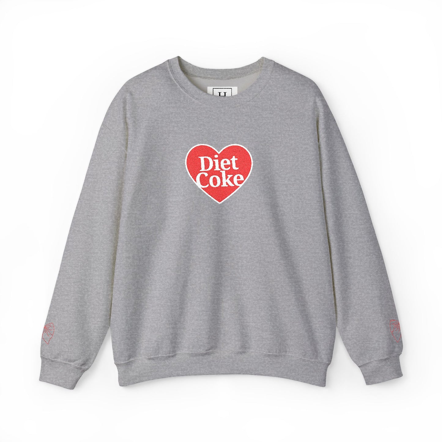 Valentine Heart 'Diet Coke' with Red Bows on Left & Right Sleeves Crewneck Sweatshirt -Embroidered