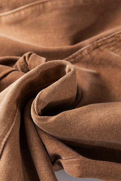 Coffee High Waist Button Fly Seamed Raw Hem Flare Jeans