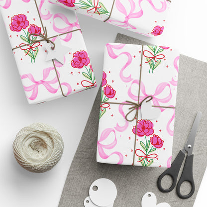 Pink Bows & Flower Wrapping Paper — Coquette Gift Wrap