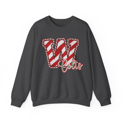 Candy Cane "W" - Colts; Christmas Sweatshirt - Unisex