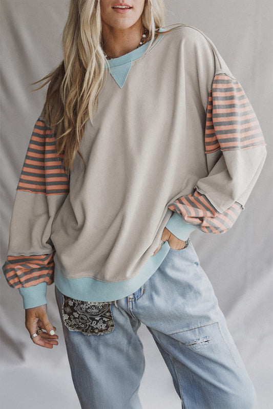 Jet Stream Striped Colorblock Patchwork Drop Shoulder Sweatshirt