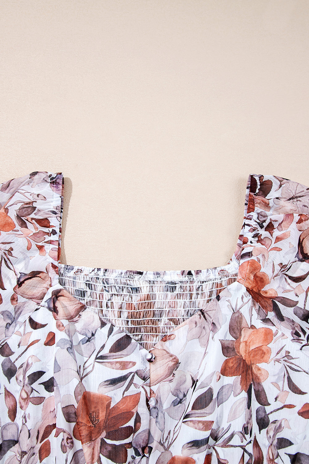 White Floral Print Sweetheart Neck Long Sleeve High Waist Mini Dress