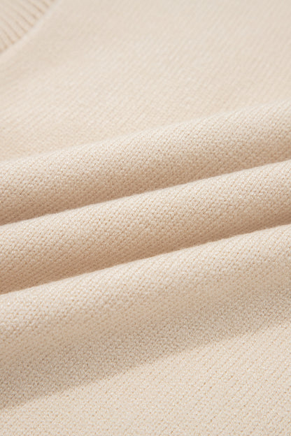 Parchment Corded Horseshoes Ribbed Trim Mock Neck Short Sleeve Sweater
