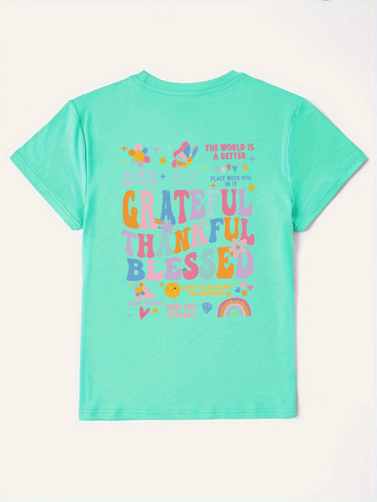 Grateful Thankful Blessed Graphic Round Neck Short Sleeve T-Shirt