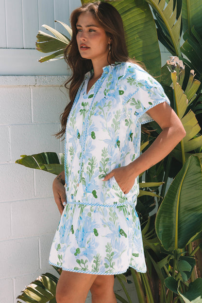 Orange Floral Contrast Edge Layered Short Sleeve Mini Dress