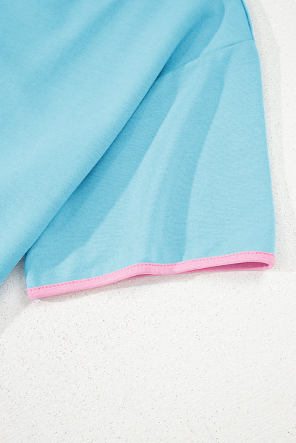 Bonbon Colorblock Edge Drop Shoulder T Shirt and Skort 2Pcs Set