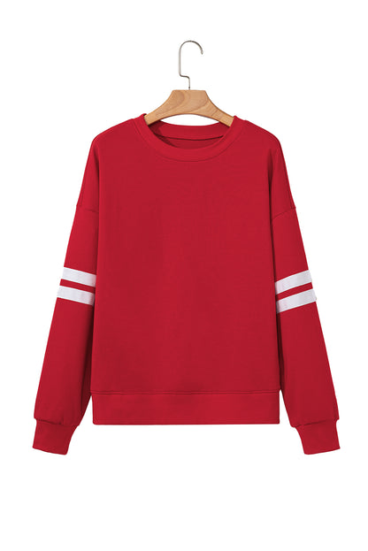 Navy Blue Varsity Striped Detail Drop Shoulder Oversized Sweatshirt