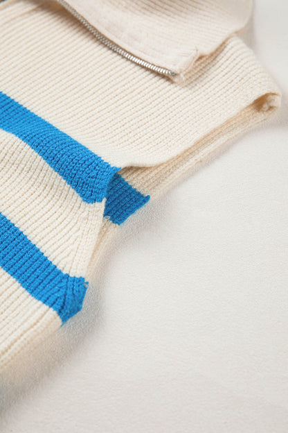 Light Blue Ribbed Half Zip Collared Sweater Vest