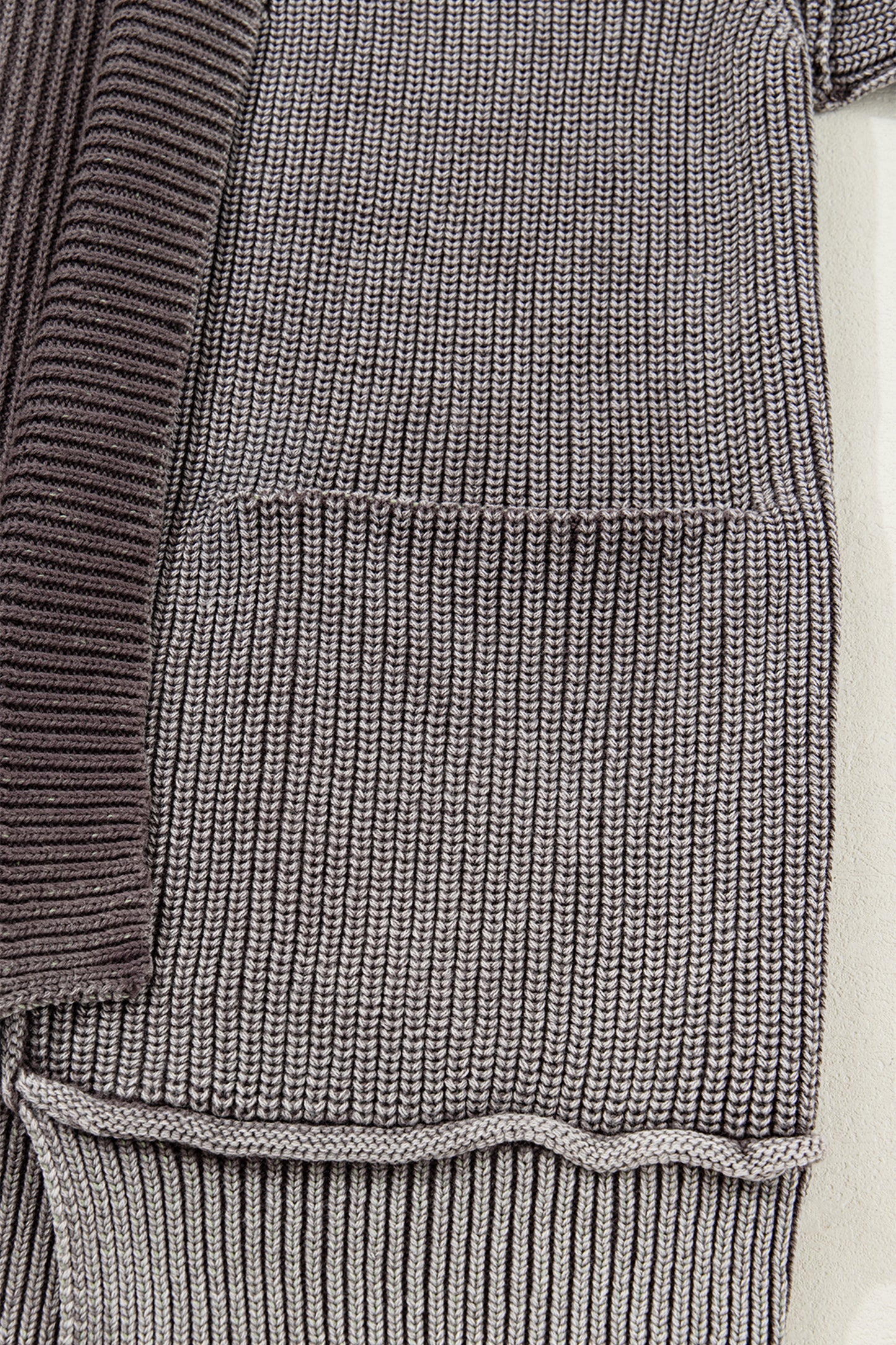 Dark Brown Mineral Wash Exposed Seam Patchwork Knit Open Sweater Cardigan