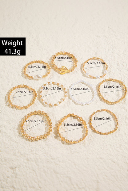 Gold Minimalist Style Heart & Pearl Beaded Bracelet Set