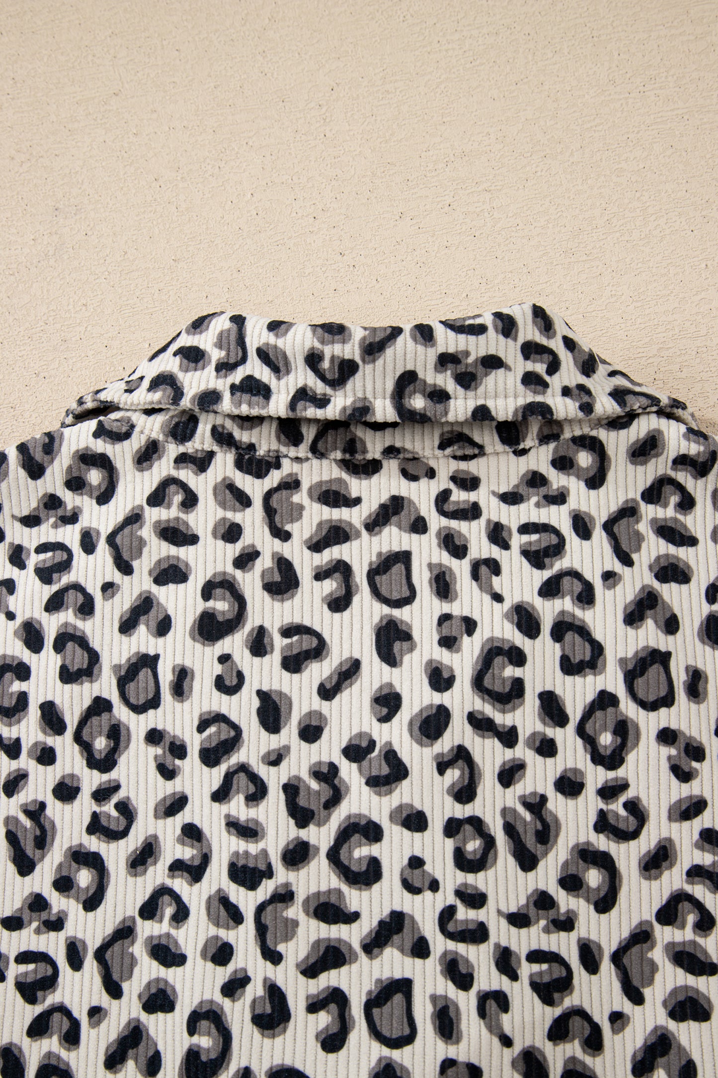 Beige Leopard Print Quarter Zip Corduroy Sweatshirt