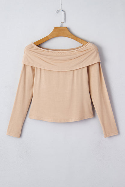 Fiery Red Foldover Off Shoulder Long Sleeve Slim Top