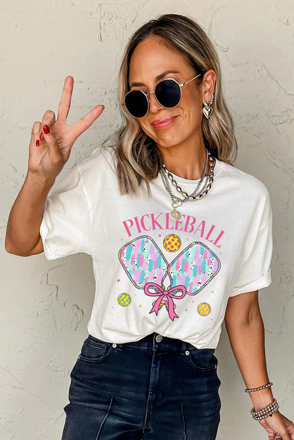 White PICKLEBALL Heat Transfer Printing Graphic T Shirt