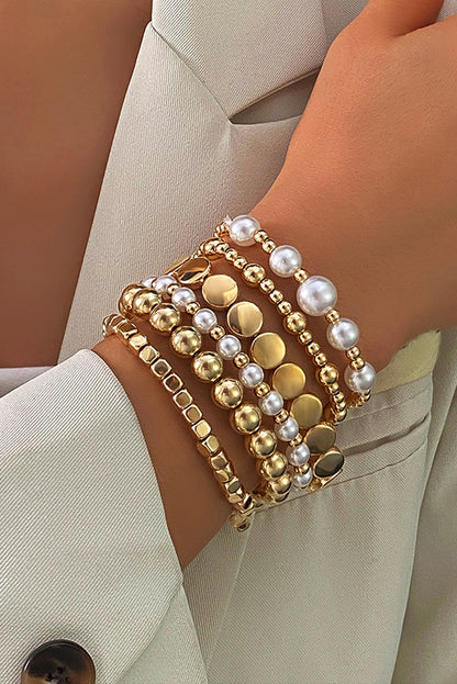 Gold Minimalist Pearl Beaded Bracelet Set