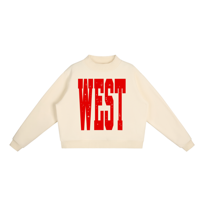 WEST in Red; West Jessamine -- Essential Fleece Mock-Neck Crew Sweatshirt
