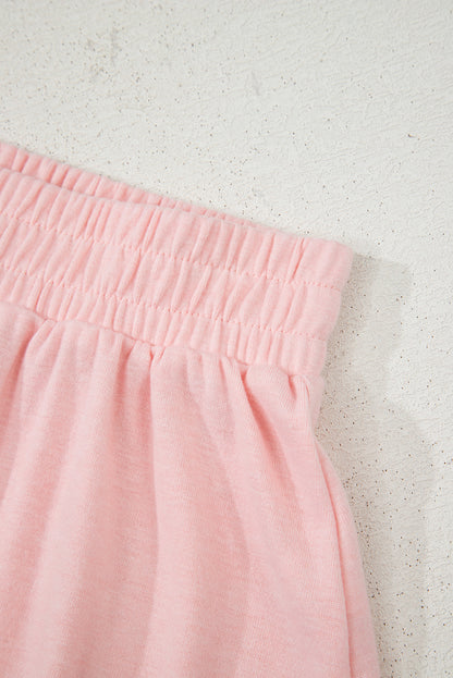 Light Pink 3 Pcs Crop Tank Top Shorts with Cardigan Lounge Set