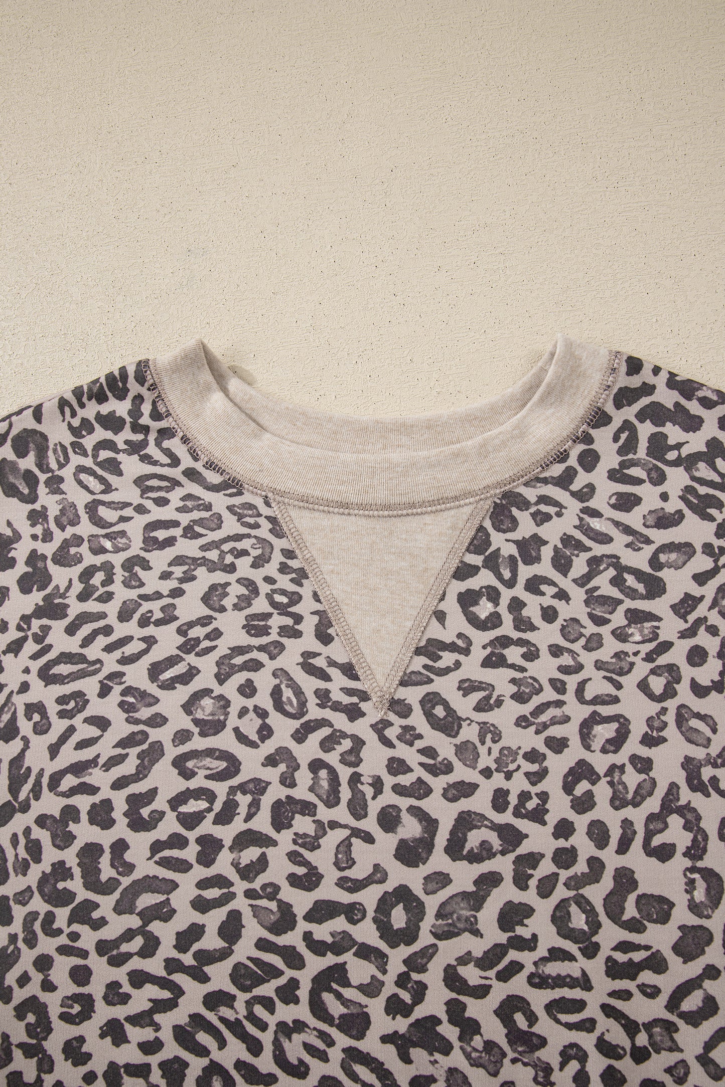 Khaki Leopard Print Patchwork Crew Neck Sweatshirt