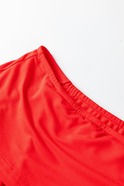 Fiery Red Foldover Off Shoulder Long Sleeve Slim Top