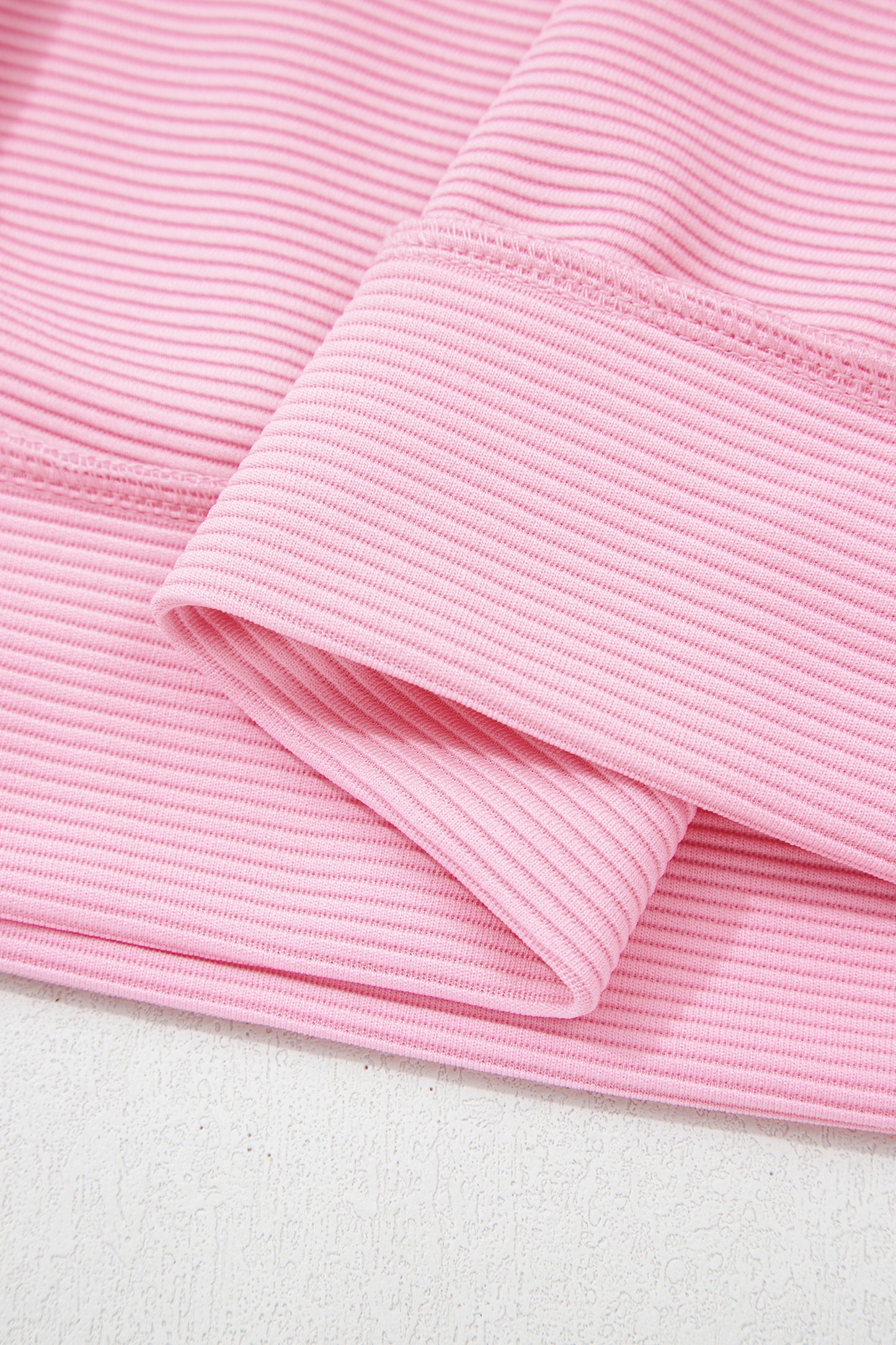 Pink Horizontal Ribbed Exposed Seam Detail Drop Shoulder Baggy Pullover