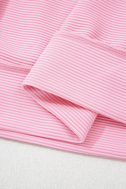 Pink Horizontal Ribbed Exposed Seam Detail Drop Shoulder Baggy Pullover