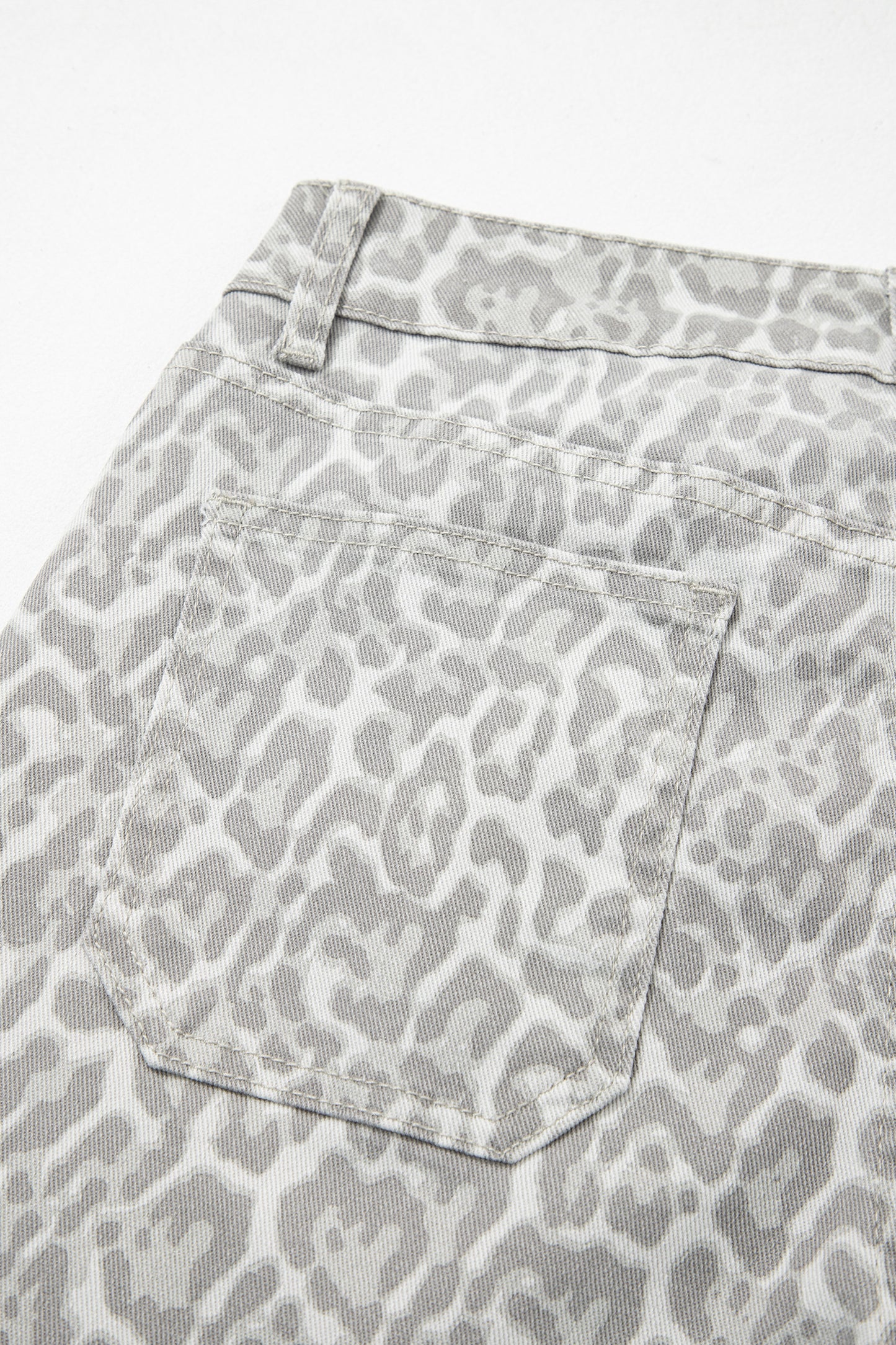 Sky Blue Leopard Frayed Edge Wide Leg High Waist Jeans