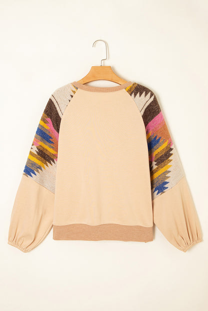 Light French Beige Rodeo Sequins Patch Graphic Fashion Sweatshirt
