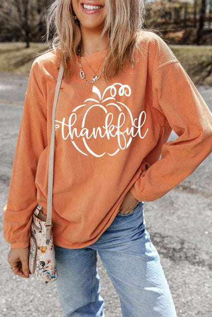 Thanks Graphic Round Neck Long Sleeve Sweatshirt