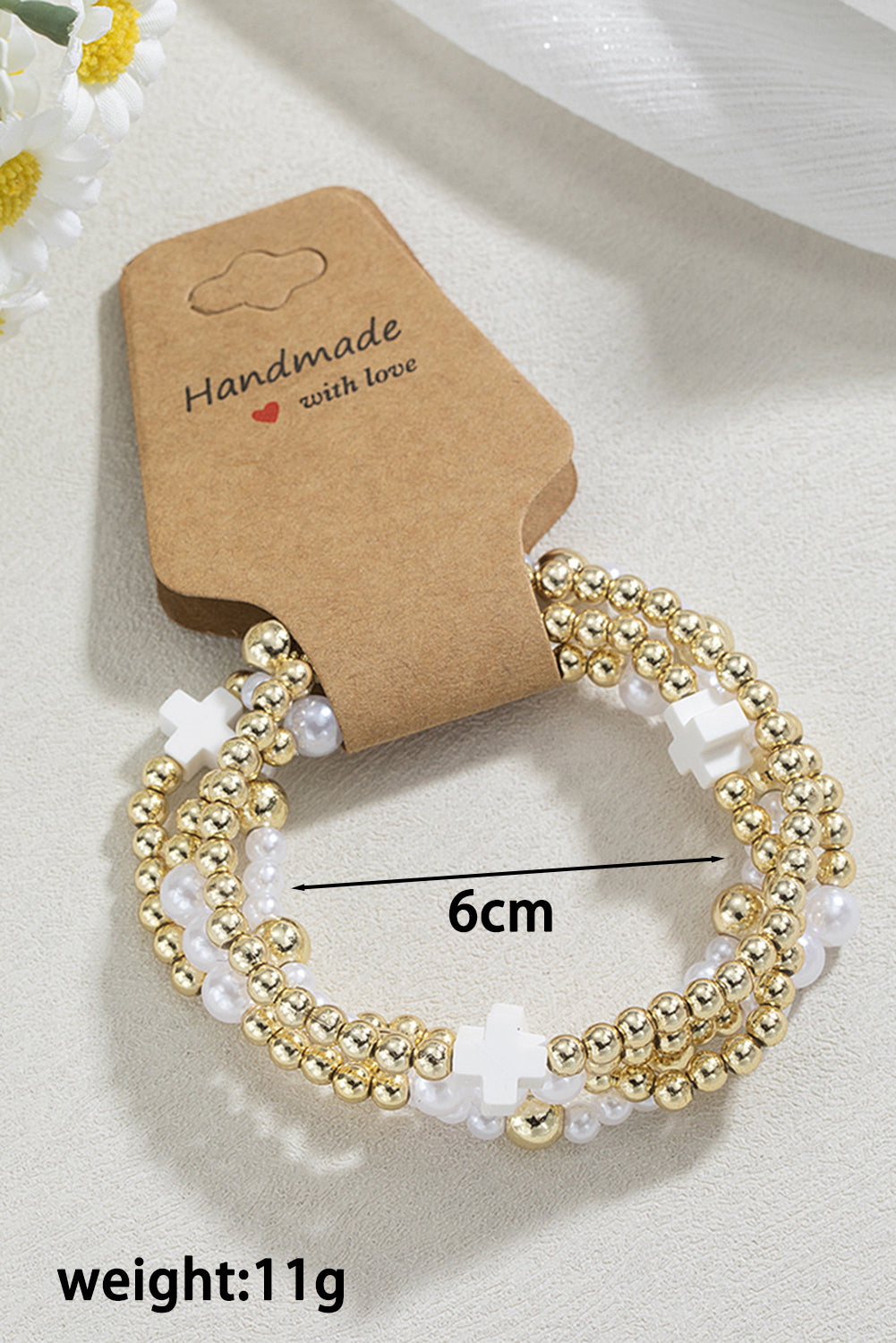 White Cross Beaded Bracelet Set