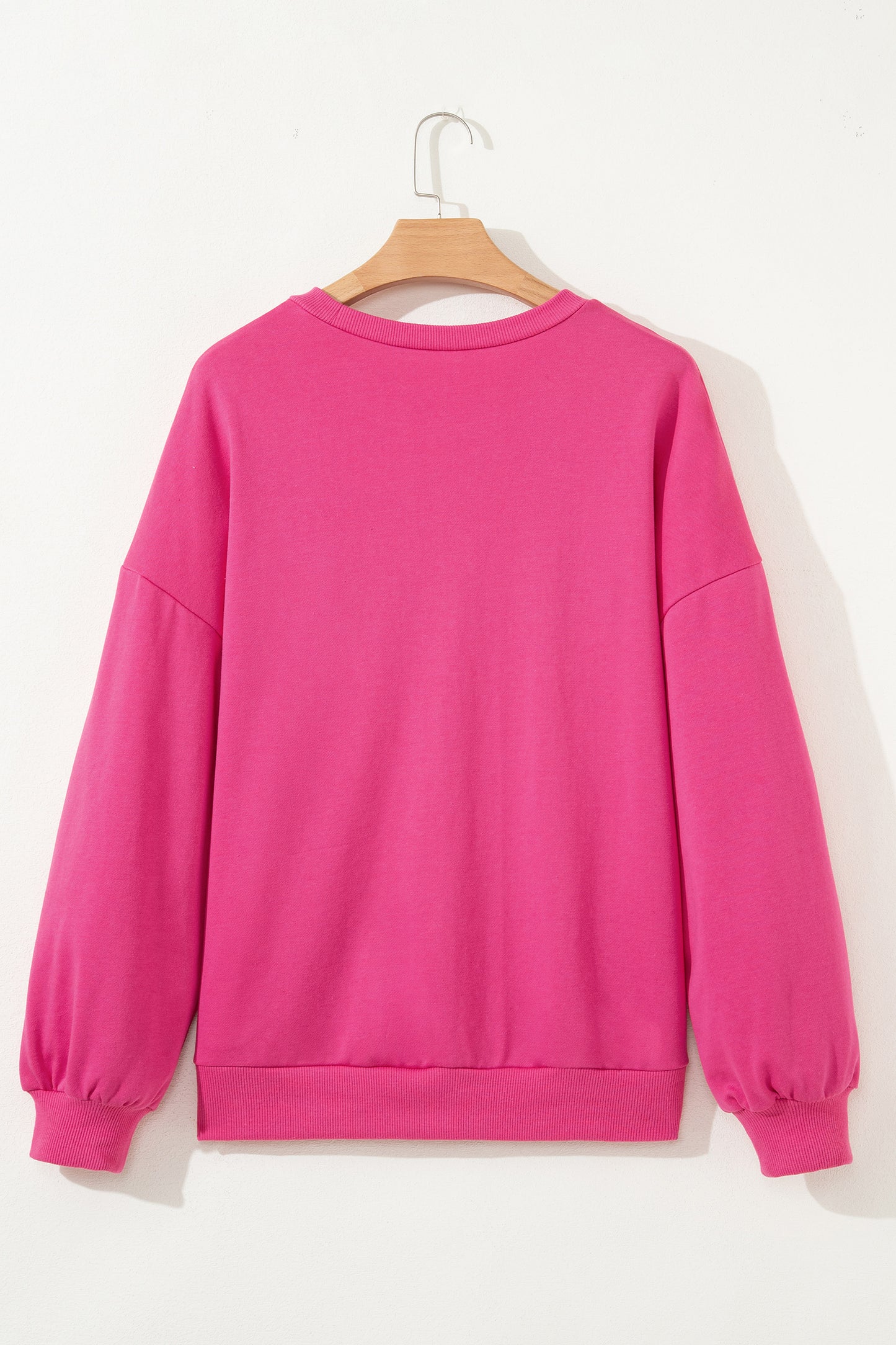Rose Red Lucky Clover Embroidered Loose Pullover Sweatshirt
