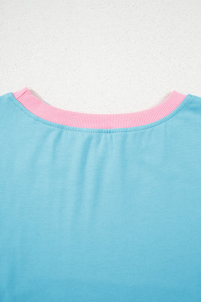 Bonbon Colorblock Edge Drop Shoulder T Shirt and Skort 2Pcs Set