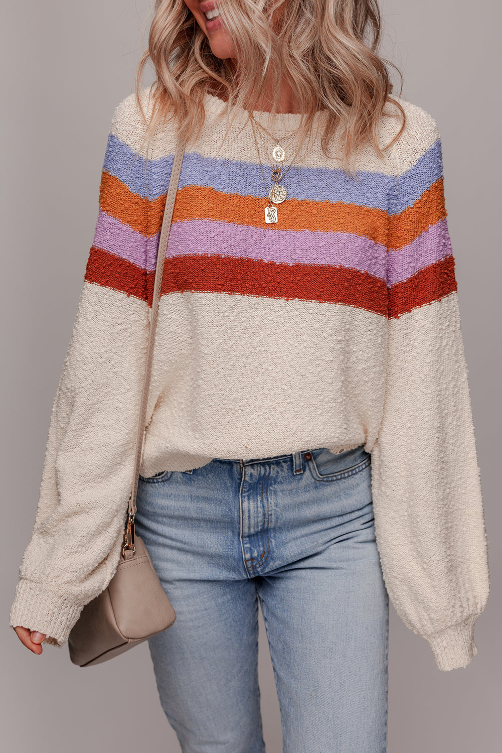Jet Stream Striped Color Block Loose Sleeve Chic Sweater