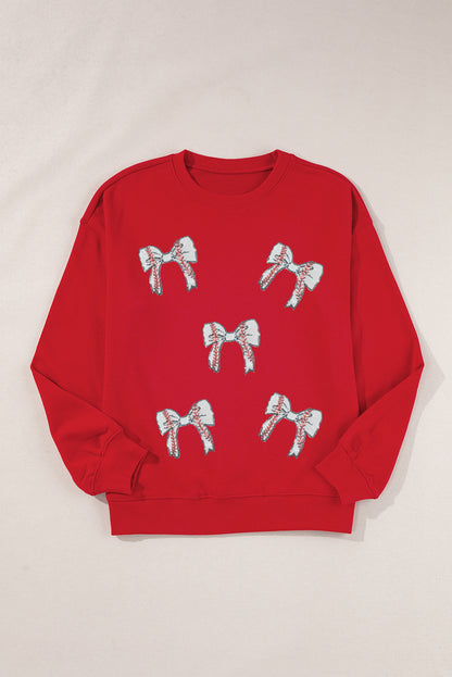 Red Baseball Bow Sequins Patch Graphic Plus Size Sweatshirt