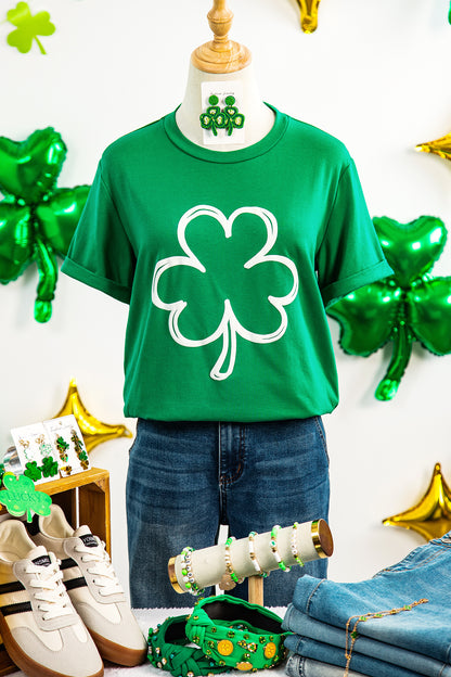 Bright Green St Patricks Day Lucky Shamrock Printed Casual Tee
