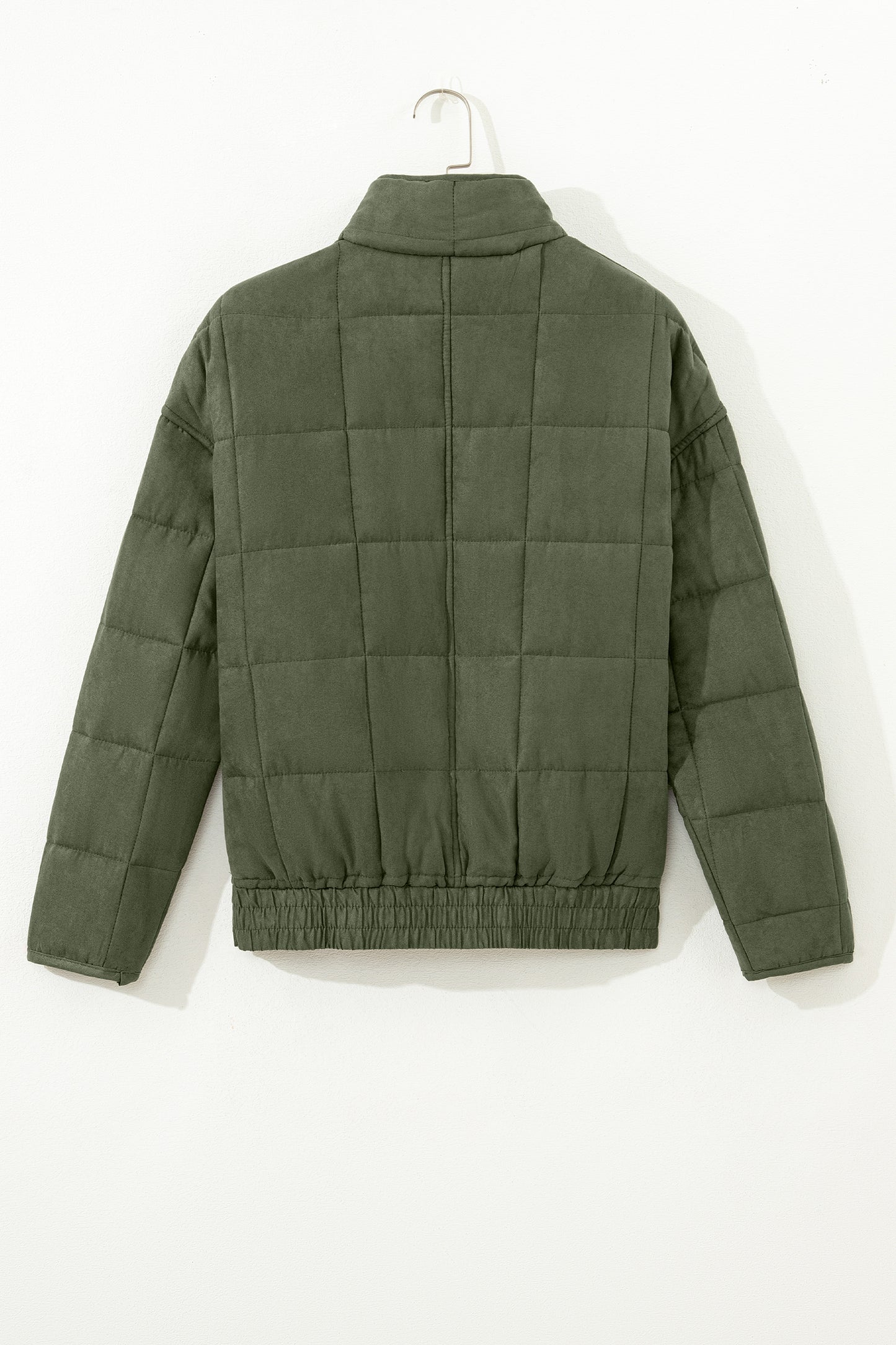 Green Zip-Up Pocket Quilted Jacket