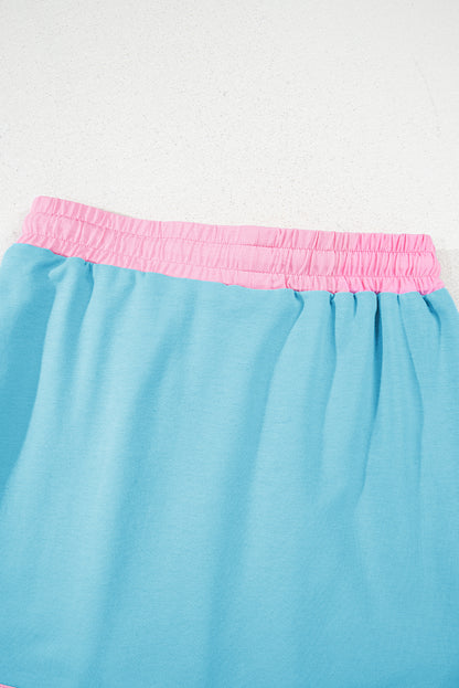 Bonbon Colorblock Edge Drop Shoulder T Shirt and Skort 2Pcs Set