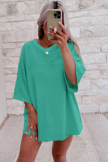 Bonbon Solid Loose V Neck Half Sleeve Tee and Shorts