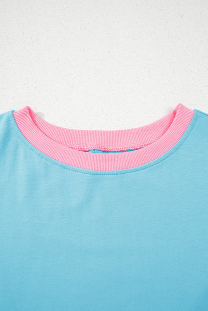 Bonbon Colorblock Edge Drop Shoulder T Shirt and Skort 2Pcs Set