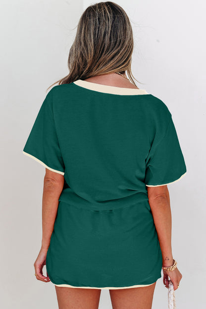 Bonbon Colorblock Edge Drop Shoulder T Shirt and Skort 2Pcs Set