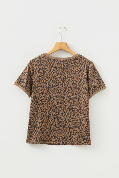 Khaki Fierce Leopard Crew Neck T Shirt