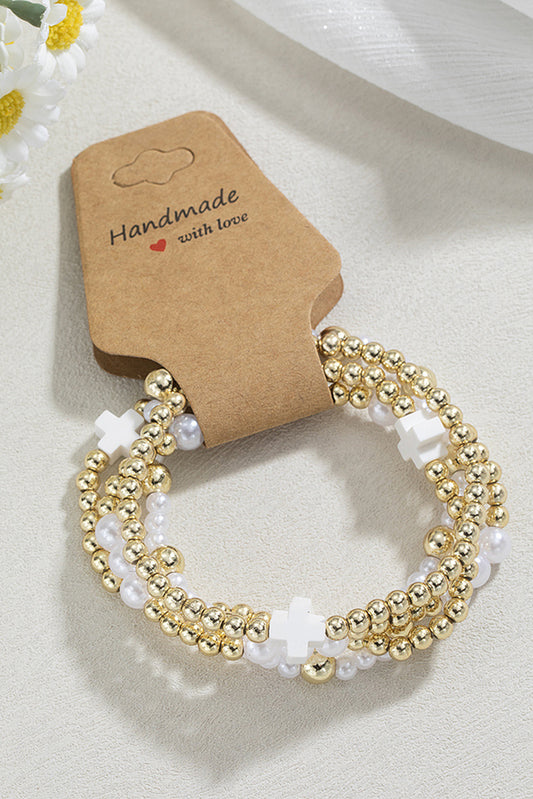 White Cross Beaded Bracelet Set