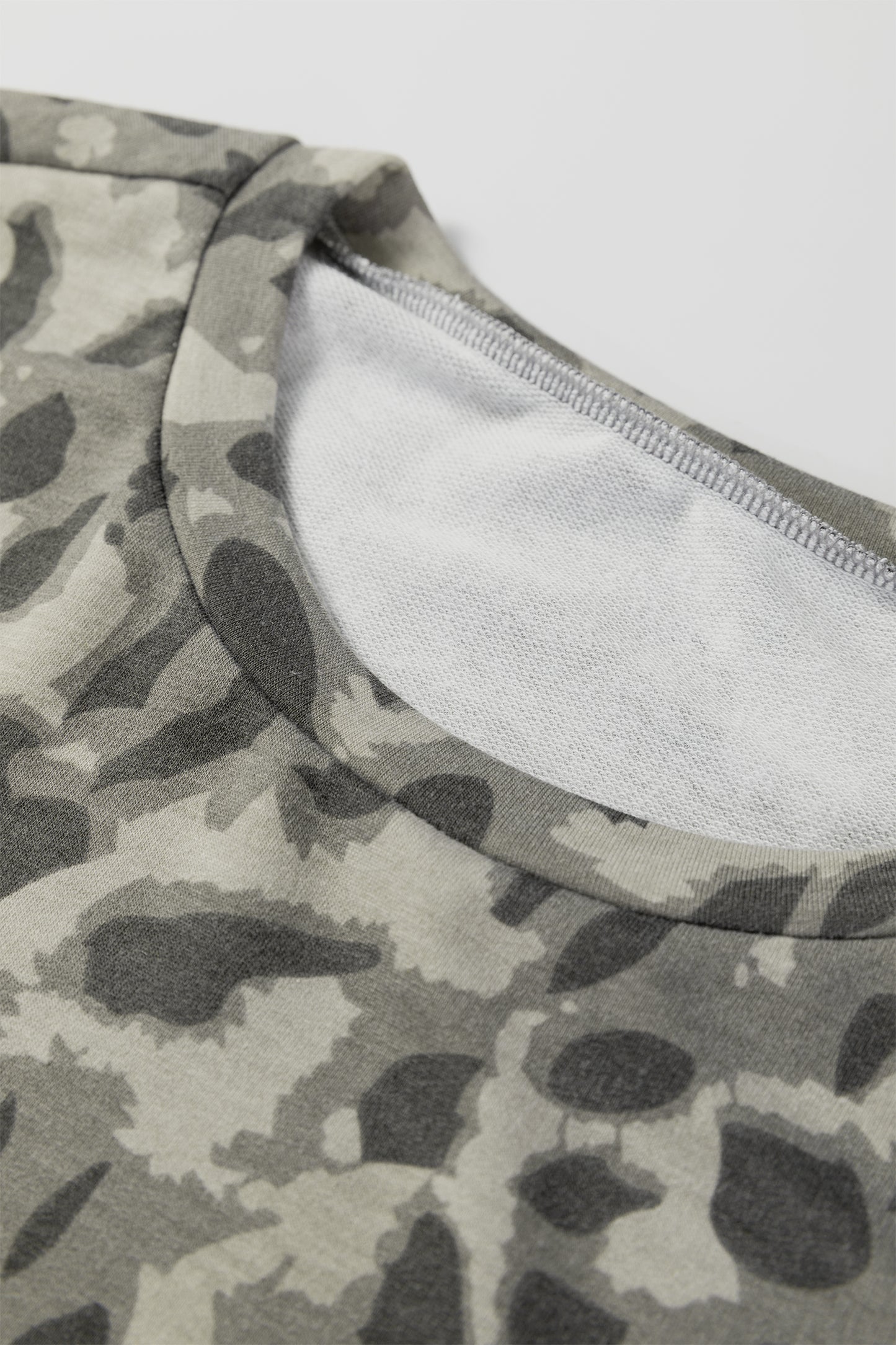 Brown Leopard Print Raw Seam Patchwork Pullover Drawstring Loose Pant Set