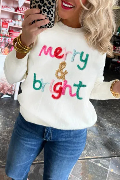 White XOXO Glitter Print Round Neck Casual Sweater