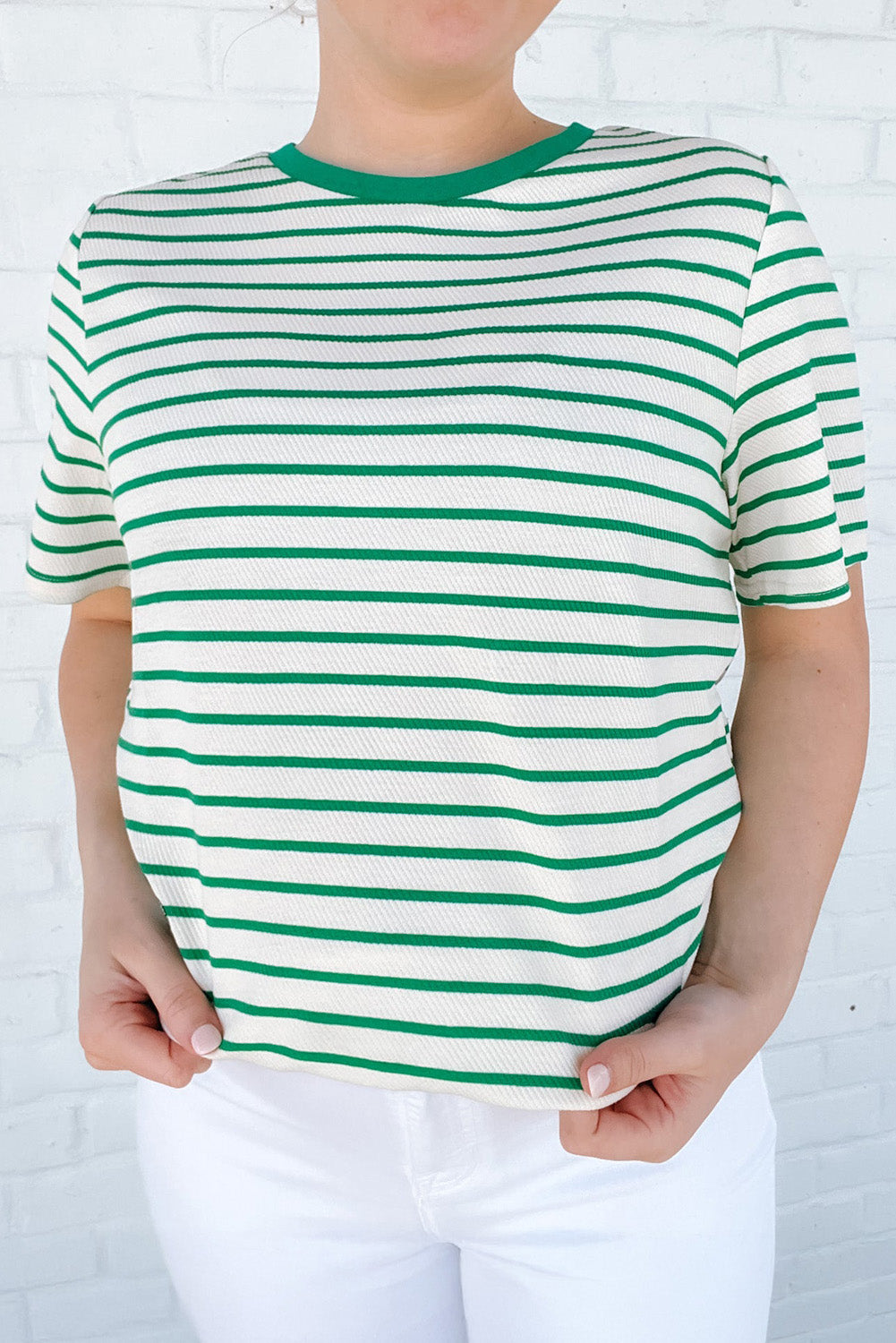 Green Stripe Plus Size St Patricks Day Round Neck T Shirt