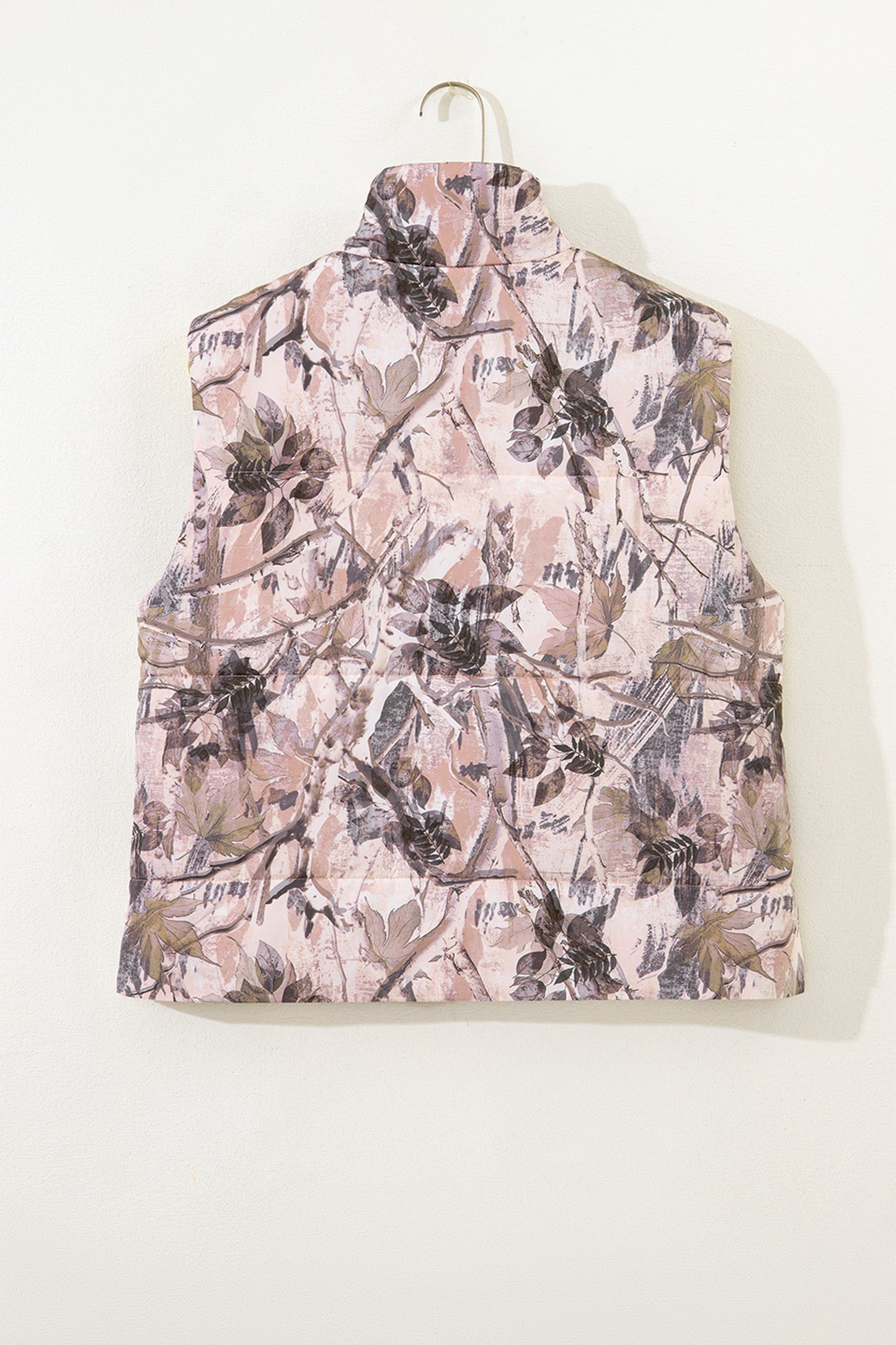 Gray Camo Leaf Print Winter Puffer Vest