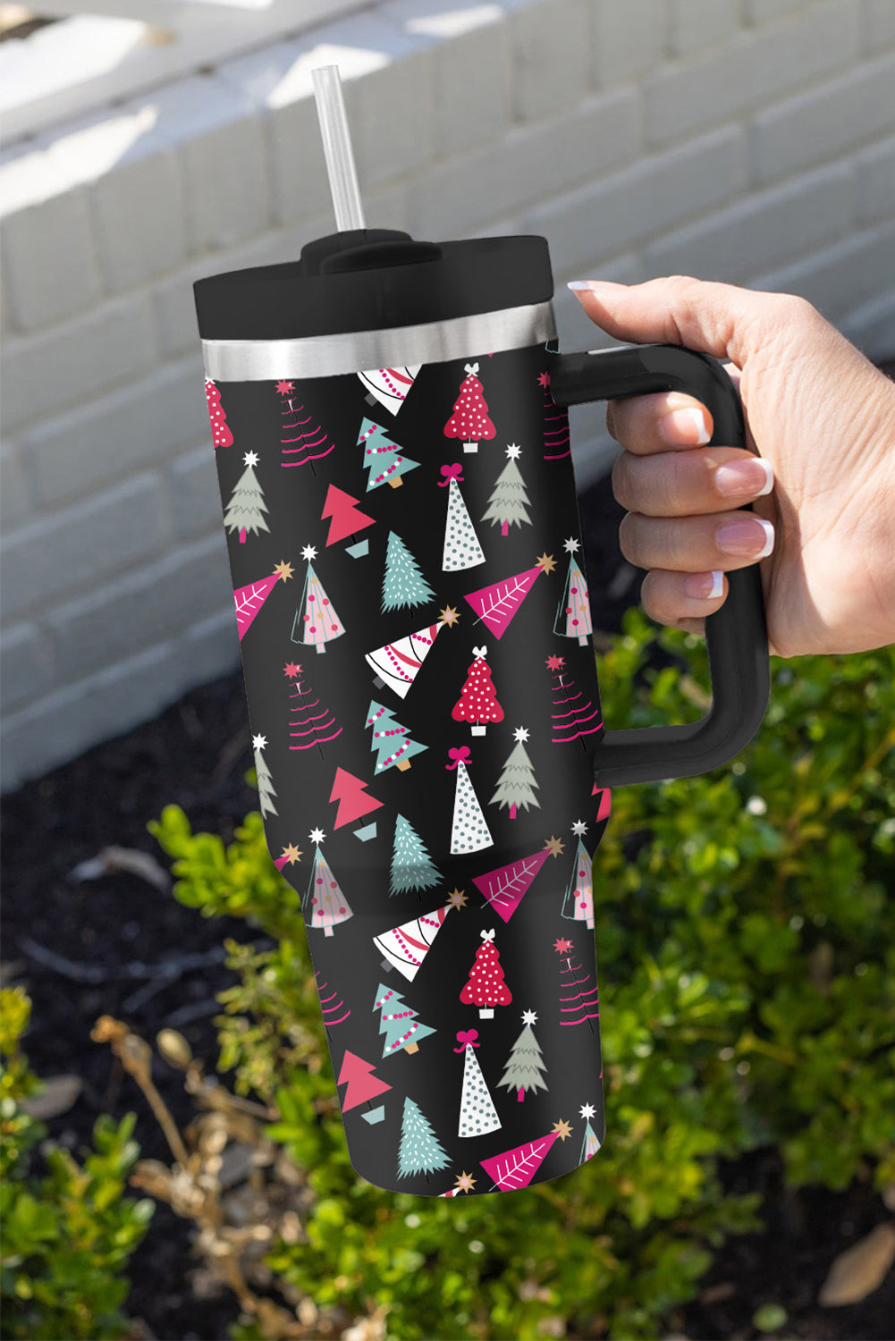 Cartoon Christmas Tree Printed Thermos Cup 40oz