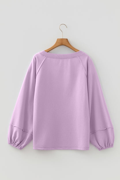 Beau Blue Solid Color Raw Seam Patchwork Baggy Sweatshirt