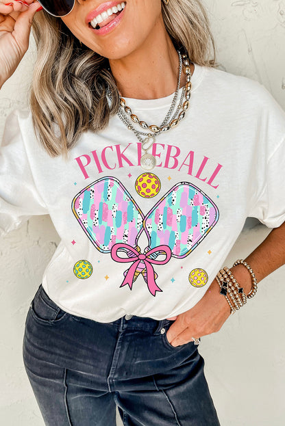 White PICKLEBALL Heat Transfer Printing Graphic T Shirt