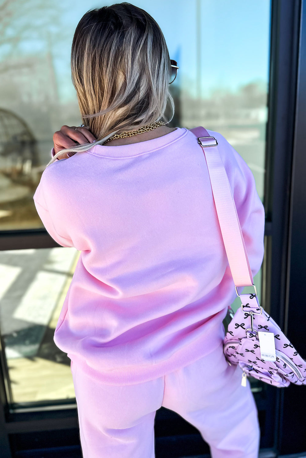 Phalaenopsis Chenille Heart Pattern Casual 2pcs Pants Set