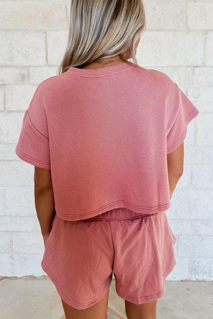 Blossom Horseshoe Sequins Patch Cropped Tee and High Waist Skort Set