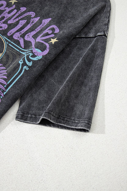 Black Vintage Nashville Tennessee Graphic Mineral Washed Plus Size Tee